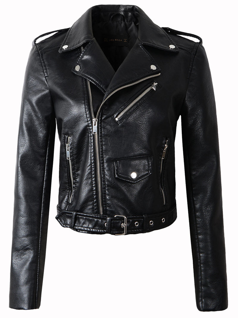 Winter Autumn Motorcycle Women's PU Leather Slim Jackets Coat