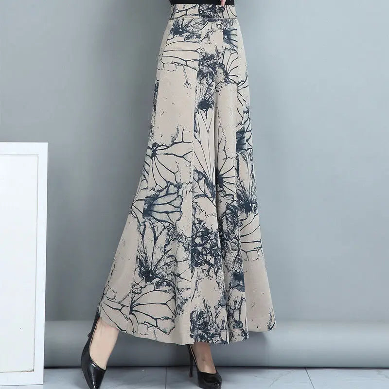 Summer Women Clothes Elegant Vintage Floral Print High Waist Wide Leg Pants Korean Fashion Thin Cropped Trousers Pantalones