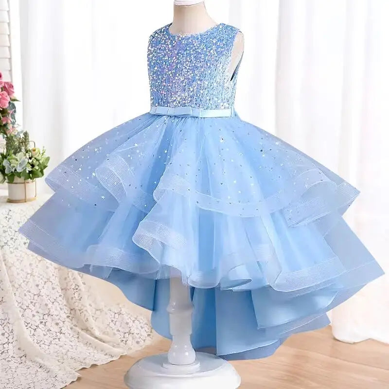 Christmas Carnival Ball Fluffy Birthday Party Dresses for Girls New Girl Embroidery Sequins 3-12 Year Old Girl Princess Dress