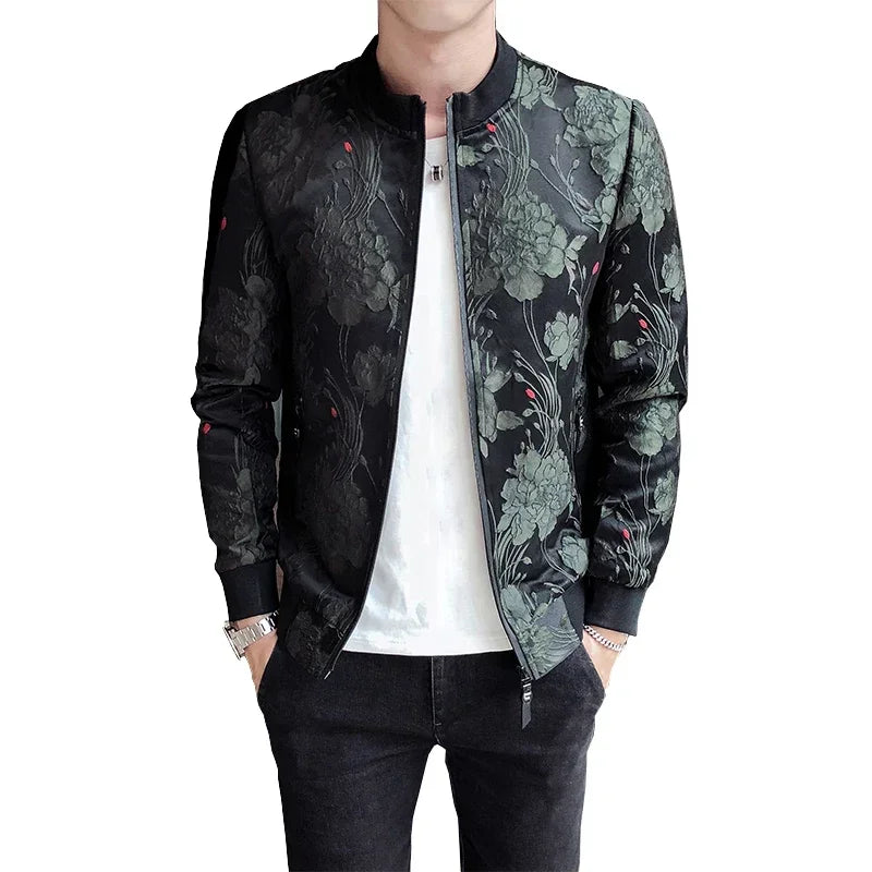 2024 Spring Bomber Jacket Men Slim Fit Jacquard Jackets Coat Masculina Black Green Men's Casual Baseball Uniform Pilot Jacket