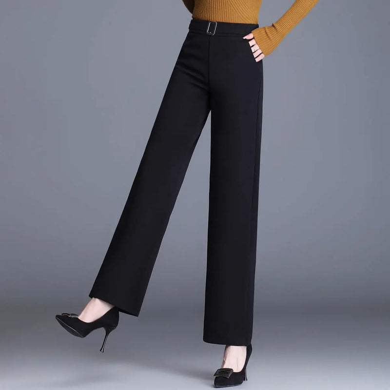 Office Lady Fashion All-match Wide Leg Pants Spring Autumn Women High Waist Elastic Band Loose Solid Casual Straight Trousers