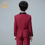 Nimble Spring Autumn Formal Suit for Boy Children Party Host Wedding Costume Red Blazer Vest Pants Wholesale Clothing 3Pcs Sets