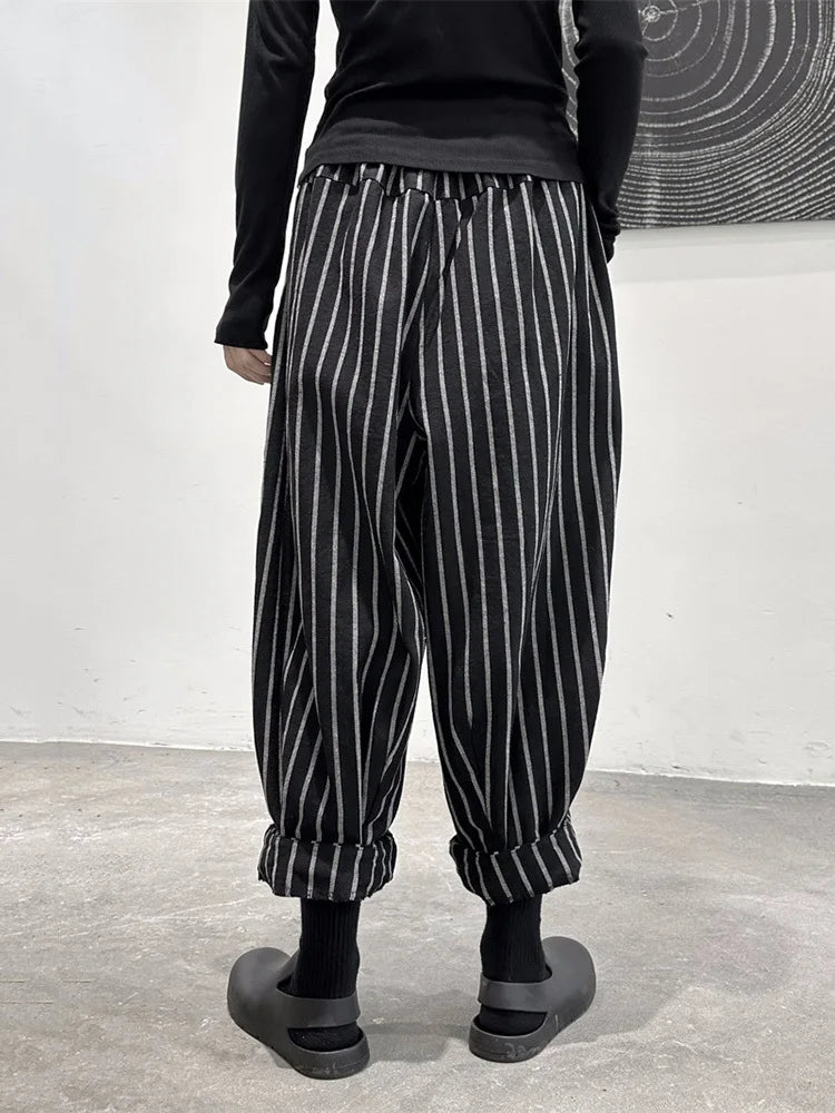 [EAM] High Waist Casual Black Striped Casual Wide Leg Pants New Loose Fit Trousers Women Fashion Spring Summer 2024 1DF3686