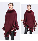 Poncho Scarf Fur Ball Decoration Shawl Faux Fur Collar Women's  Cape Fringed Asymmetric Cover Up Diamond Shawl