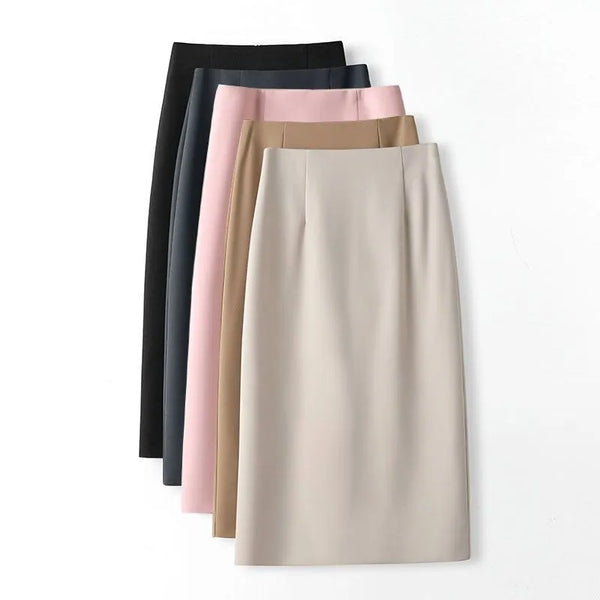 Office Lady Fashion Slim Solid Skirt Korean Clothing Spring Summer Streetwear New High Waist Elegant Straight Midi Casual Skirts