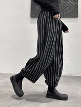 [EAM] High Waist Casual Black Striped Casual Wide Leg Pants New Loose Fit Trousers Women Fashion Spring Summer 2024 1DF3686