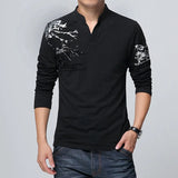 Trend Print Slim Fit Long Sleeve T Shirt Men Tee V-Neck Casual Men T-Shirt Cotton T Shirts Plus Size 5XL