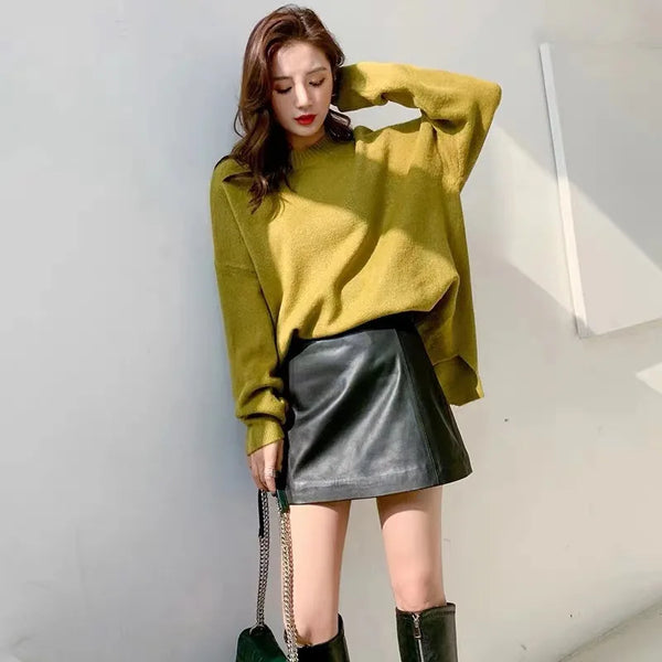 Sheepskin Leather Skirt Women 2024 Fashion New High Waist Skirt Spring Autumn Slim Mini Skirt Genuine Leather Shorts Boots Y2k