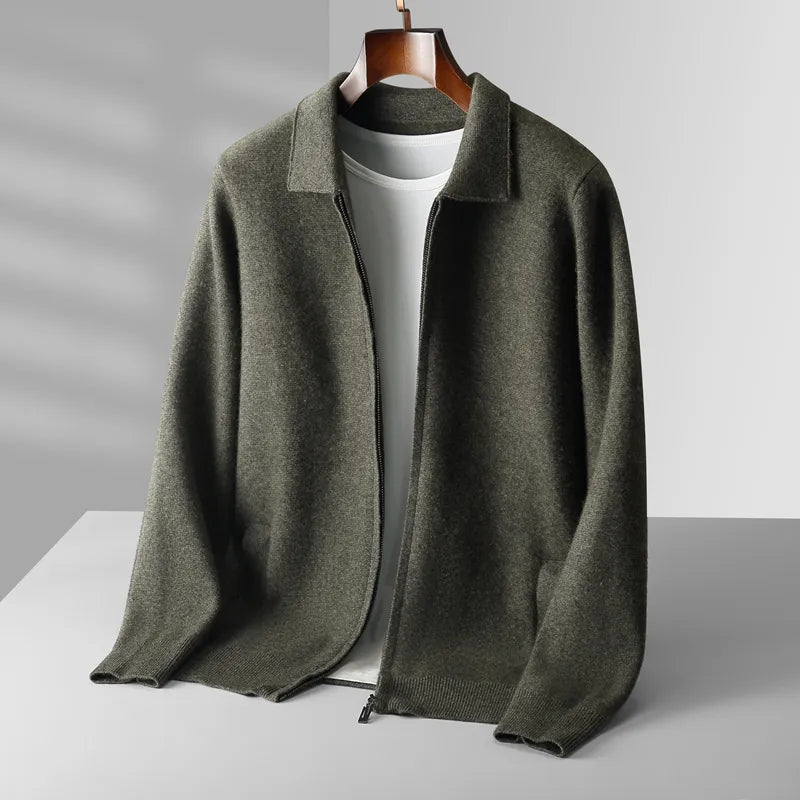 6-colour Autumn and Winter Men's 100% Cashmere Cardigan Sweater Casual Knitted Lapel Men's Business Sweater Solid Colour