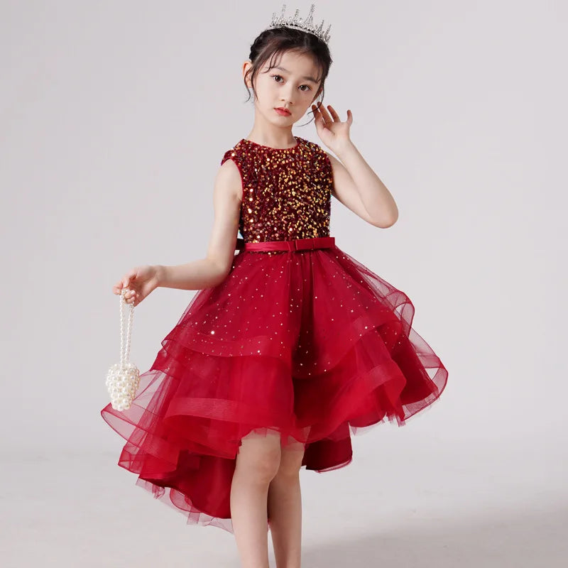 Christmas Carnival Ball Fluffy Birthday Party Dresses for Girls New Girl Embroidery Sequins 3-12 Year Old Girl Princess Dress