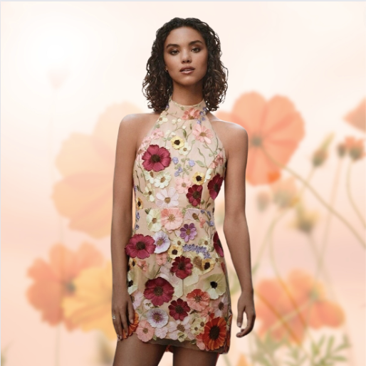 Floral Embroidery Elegant Luxury Women Mini Dress Half High Collar