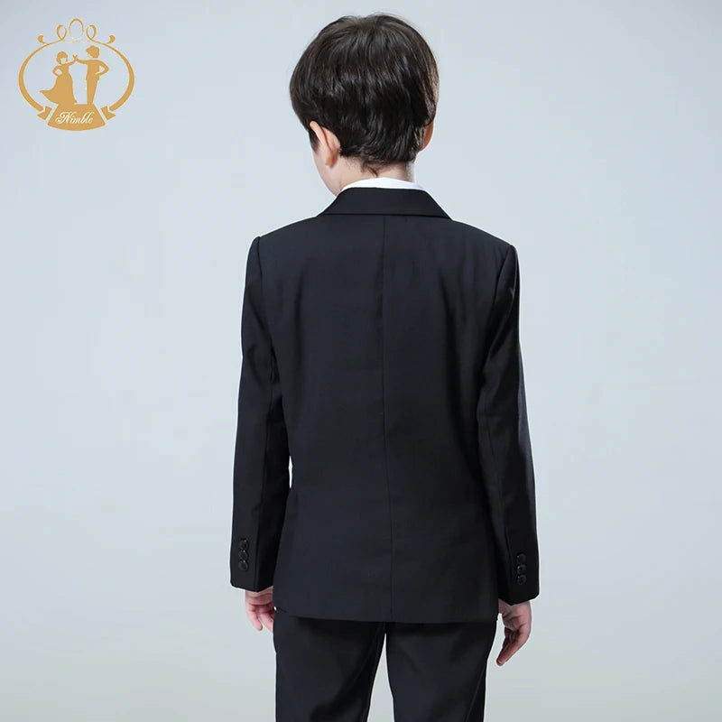 Spring Autumn Formal Black Suits for Weddings Set Children Party Host Costume Kids Blazer Vest Pants 3Pcs Wholesale Clothing