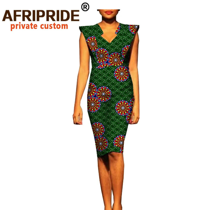 2024 African Summer Women Dress AFRIPRIDE Fashion Short Batwing Sleeve V-neck Knee-length Casual Cotton Dress for Women A7225121