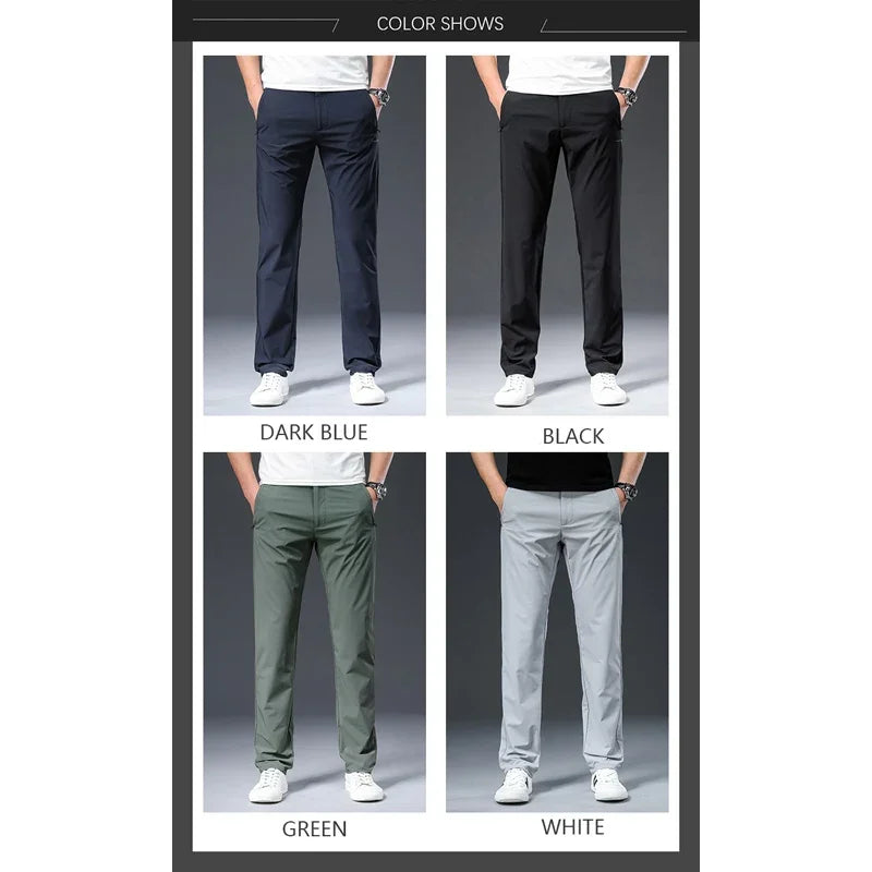 BROWON 2024 Male Trousers Summer New Nylon Solid Color Straight Mid Loose Full Length Smart Casual Pants Work Pants