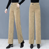 Autumn Winter Corduroy Fashion Loose Wide Leg Pants High Waist Elastic Band Korean Women Thicken Casual Khaki Straight Trousers