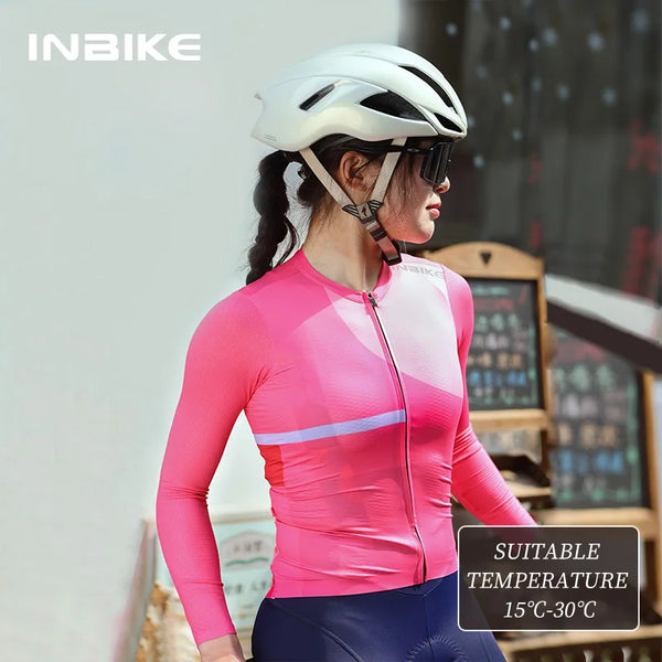 INBIKE 2024 Women Long Sleeve Cycling Jersey Biking Clothing for Riding Fast Drying Top Mountain Road Bike Clothes with Pockets