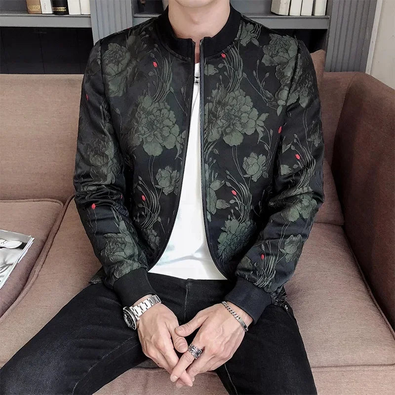 2024 Spring Bomber Jacket Men Slim Fit Jacquard Jackets Coat Masculina Black Green Men's Casual Baseball Uniform Pilot Jacket