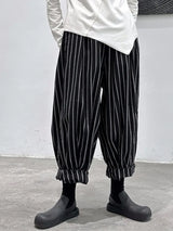 [EAM] High Waist Casual Black Striped Casual Wide Leg Pants New Loose Fit Trousers Women Fashion Spring Summer 2024 1DF3686