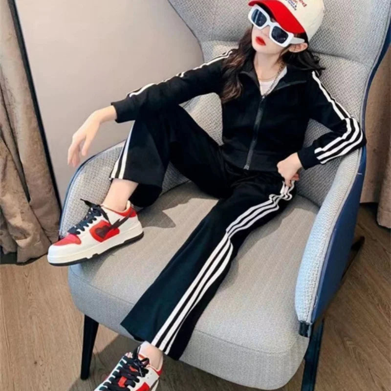 Girls Coat +Pants Kids Suits 2PCS/Set Cotton 2024 Simple Spring Autumn Cotton Formal Sport Teenagers Children Clothing