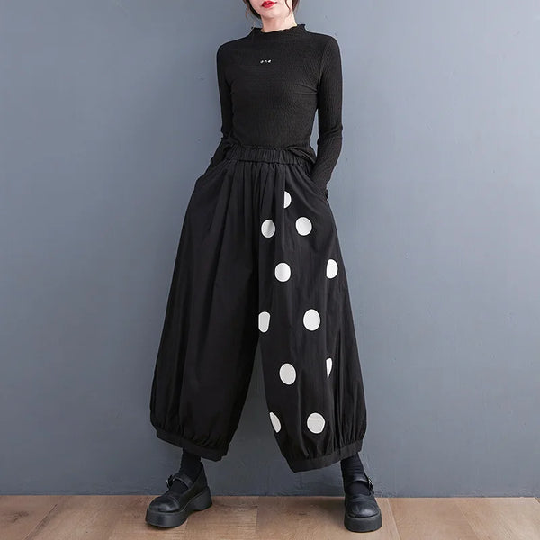 Summer Polka Dot Printed Pants Women Loose Vintage Thin Wide Leg Pants High Waisted Bloomers Trousers Ladies Streetwear