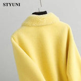 Yellow Solid Thick Woolen Long Sleeve High Waist With Belt Buttons Women's Jacket Wool & Blends Korean Fashion Winter Coat