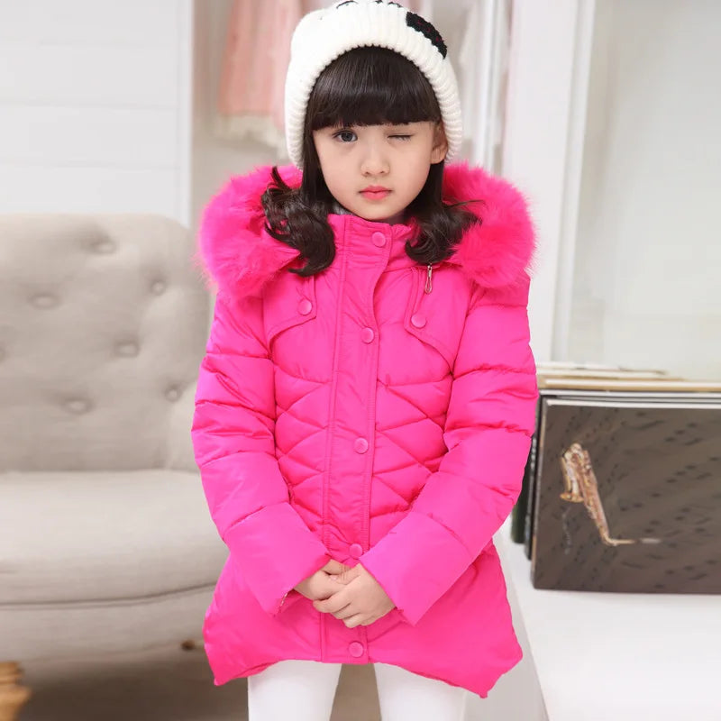 2024 New Winter Jackets For Girls Coat Fashion Long Style Hooded Outerwear Thicken Warm Children's Clothing