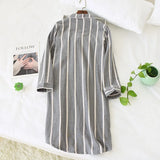 2024 Spring and Summer New Long-Sleeved Nightgowns Cotton Women's Mid-Length Cotton Sleepshirts Home stripe Knee-Length