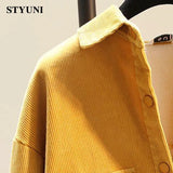 Yellow Corduroy Casual Turn-Down Collar Single Breasted Long Sleeve Women's Blouse Shirt Korean Fashion Female Clothing Autumn