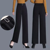 Office Lady Fashion All-match Wide Leg Pants Spring Autumn Women High Waist Elastic Band Loose Solid Casual Straight Trousers