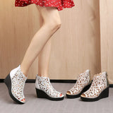 GKTINOO 2024 Summer New Fish Mouth Hollow Rhinestone Shoes Wedge Sandals High Heel Sandals Fashion Elegant Women Sandals