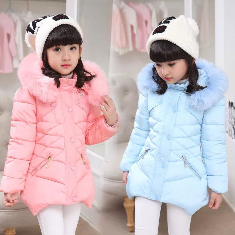 2024 New Winter Jackets For Girls Coat Fashion Long Style Hooded Outerwear Thicken Warm Children's Clothing