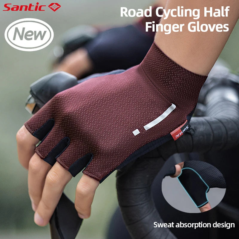 SANTIC Men's Cycling Glove Porous Breathable Bike Fingerless Gloves High-elastic Cushioning Sports Gloves Bicycle Accessories