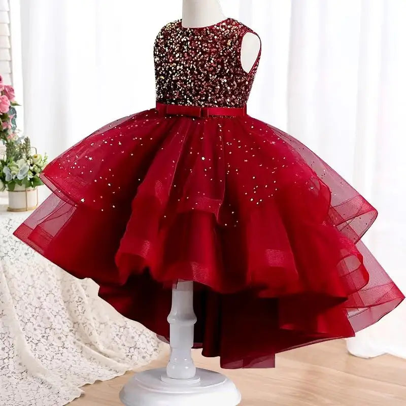 Christmas Carnival Ball Fluffy Birthday Party Dresses for Girls New Girl Embroidery Sequins 3-12 Year Old Girl Princess Dress