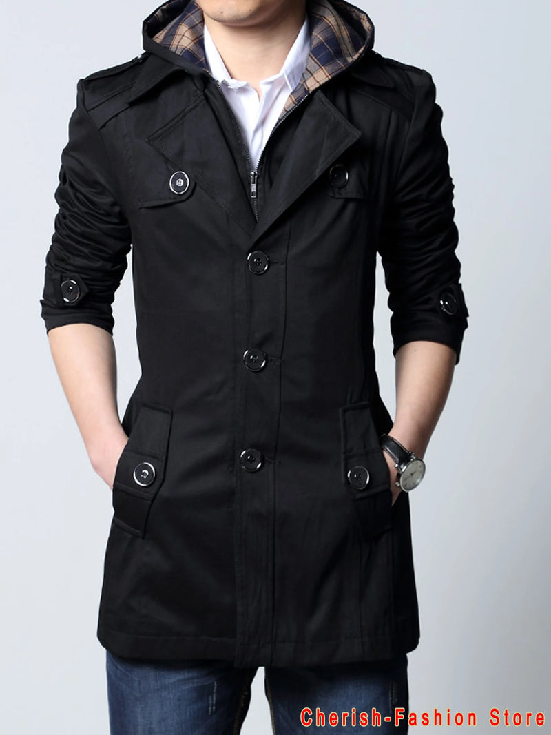 Fashion Outwear Long Coat Men Trench Plus Size Male Clothing Slim Fit