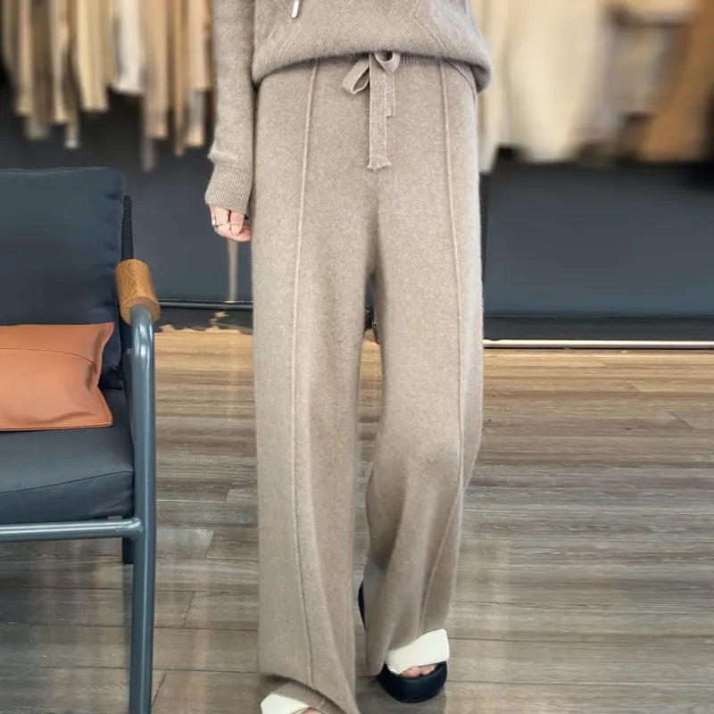 Cashmere Knitted Wide Leg Pants for Women in Autumn and Winter, with a Draping Feel and Straight Tube Wool Casual Woolen Pants