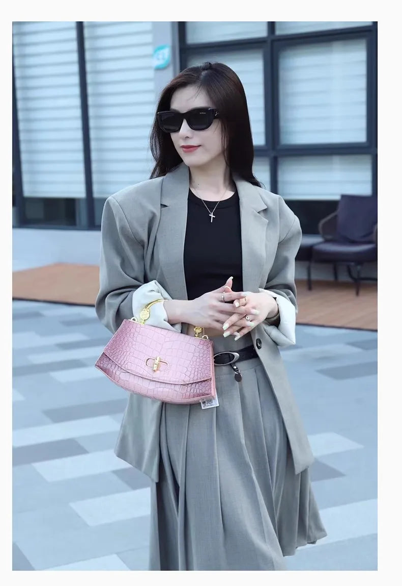 Luxury Fashion Genuine Leather Women's Handbags 2024 New Crocodile Pattern Shoulder Messenger Bag Small Portable Saddle Bags