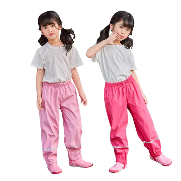 2024 PU Waterproof Baby Girl Rain Pants Outdoor Sport Toddler Boy Trousers Teenager Kids Clothes Winter Children Snow Wear