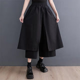 Black Wide Leg Pants Women Pockets Loose Asymmetrical Trousers Female Double Layer Streetwear Baggy Pants High Waisted