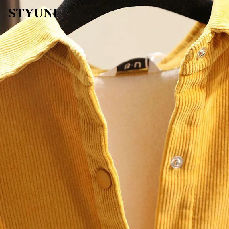 Yellow Corduroy Casual Turn-Down Collar Single Breasted Long Sleeve Women's Blouse Shirt Korean Fashion Female Clothing Autumn