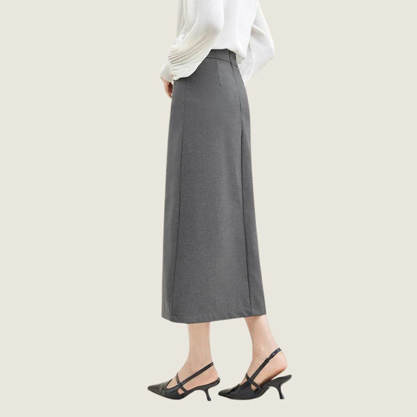 Sentubila Midi Split Grey Skirt for Women Autumn Elegant Solid Skirts with Slit Office Ladies Business Workwear