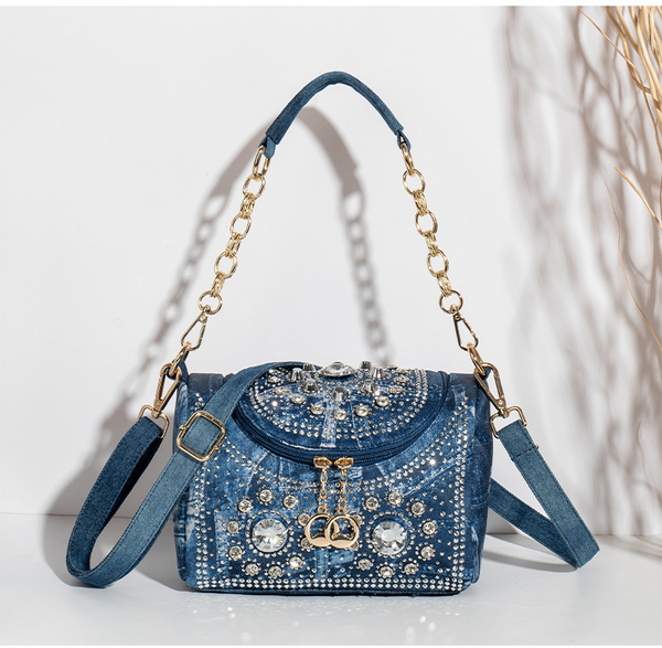 Denim Pillow Rhinestone Bag