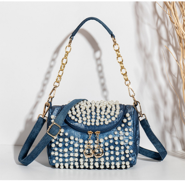 Denim Pillow Rhinestone Bag