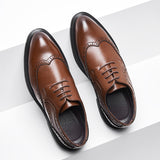 British Pointed Leather Shoes Business Formal Brogue Korean Casual Shoes