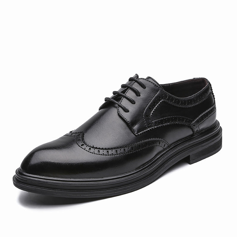 British Pointed Leather Shoes Business Formal Brogue Korean Casual Shoes