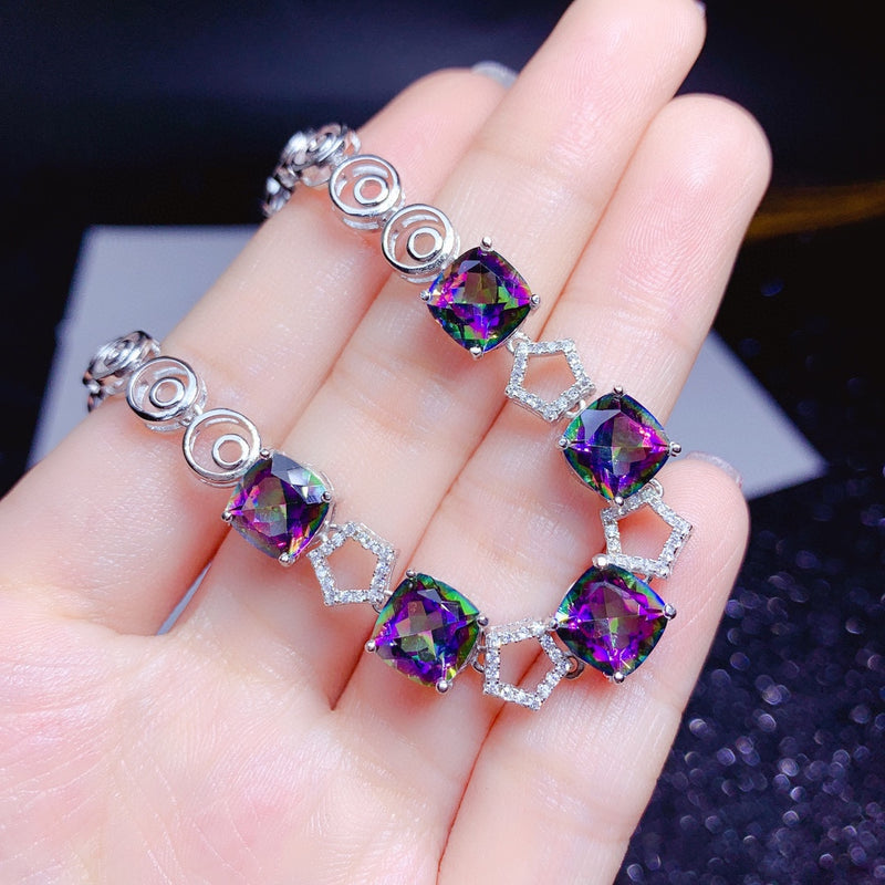 Silver Inlaid Rainbow Stone Bracelet