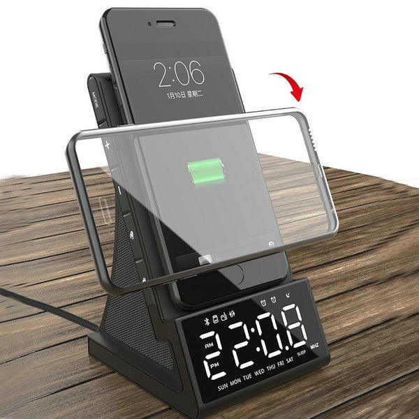 Wireless Charging Bluetooth Speaker LED Alarm Clock, Compatible with APPLE