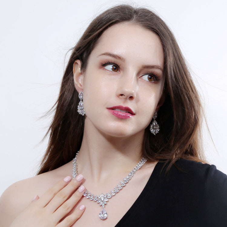 Synthetic Cubic Zircon Oxide Necklace Earring Set