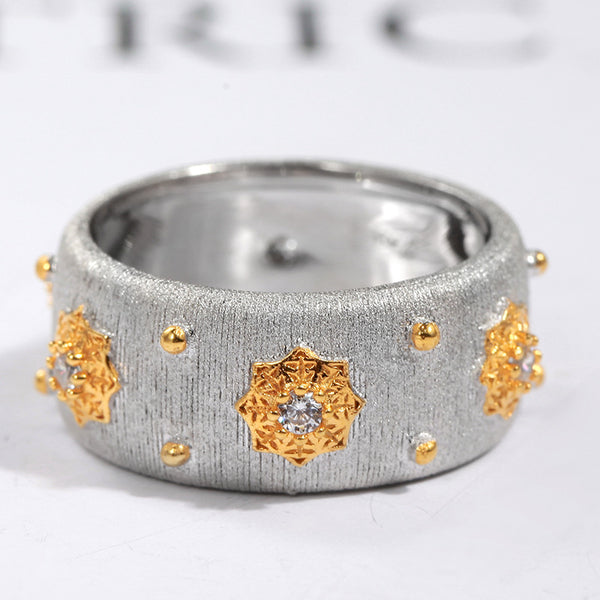 Star Ring Retro Elegant S925 Silver Plated Gold Ring