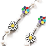 Hip Hop Metal Smiley Sunflower Pearl Necklace