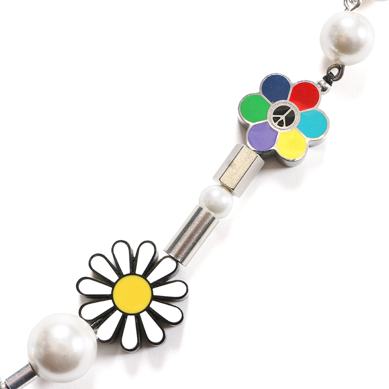 Hip Hop Metal Smiley Sunflower Pearl Necklace